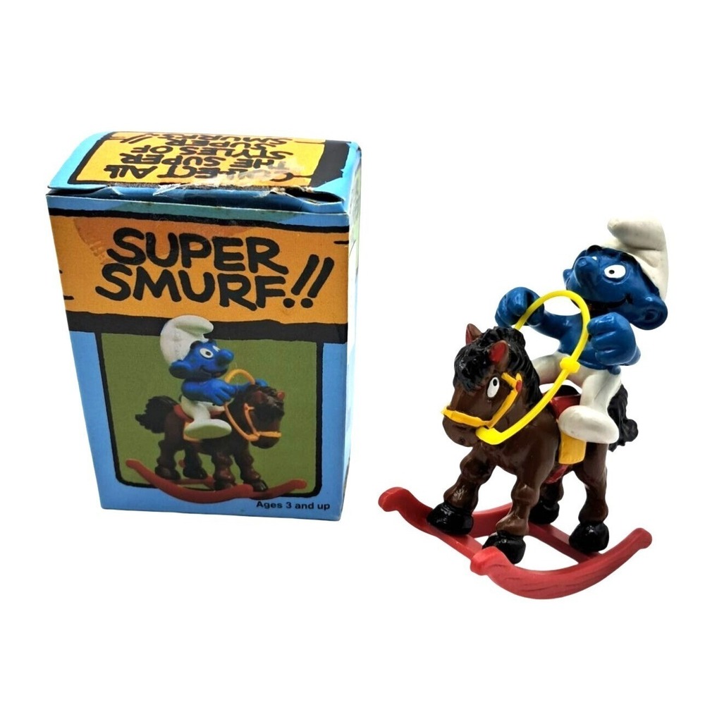 Vintage Wallace Berrie Super Smurf Rocking Horse Figurine By Schleich Hong‎ Kong